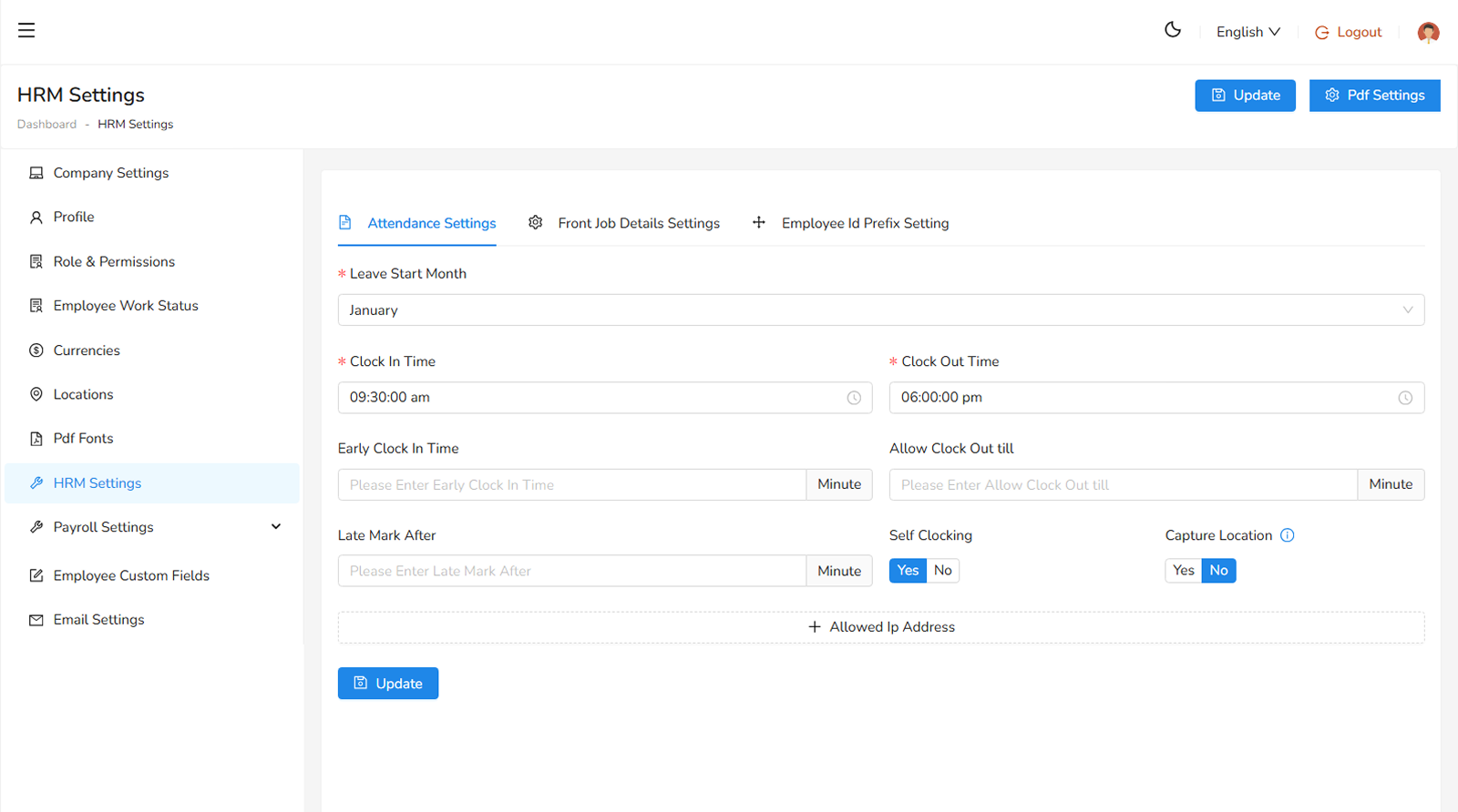 Attendance Settings