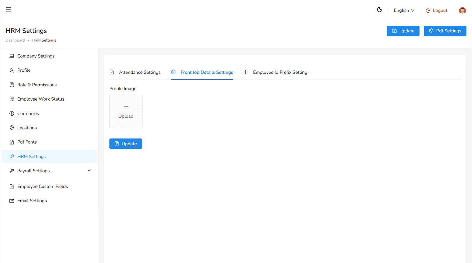 Front Job Details Settings