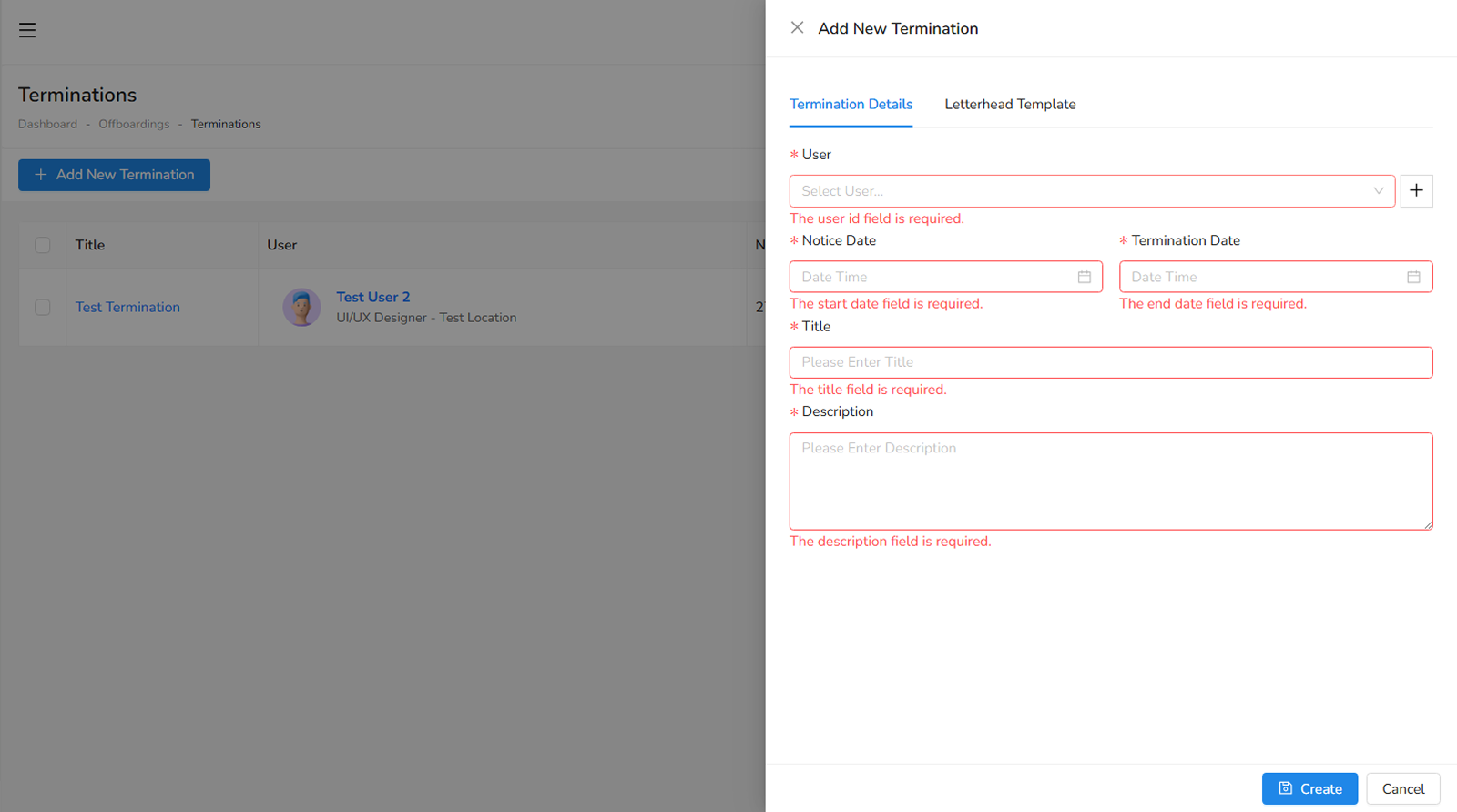 Terminations Details