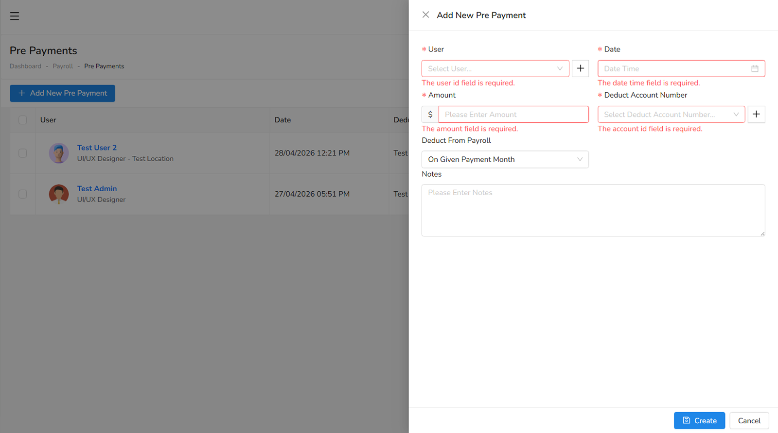 Pre Payments